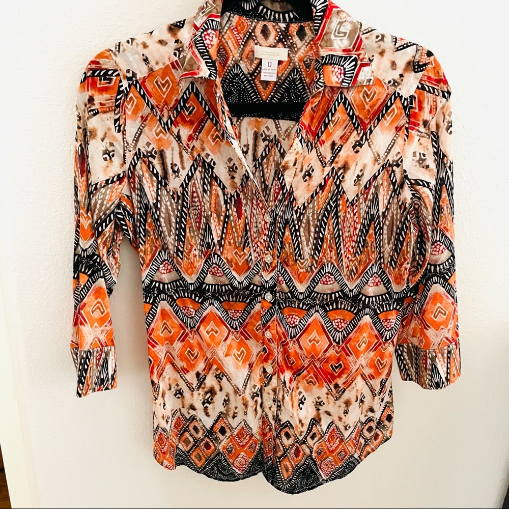 Chico's Button Down IKat Blouse Size 0
